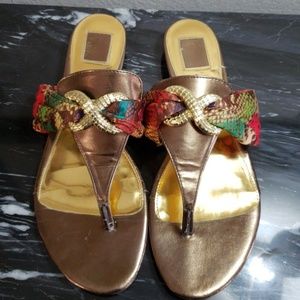 Carlos Falchi bronze and gold sandals NWOT